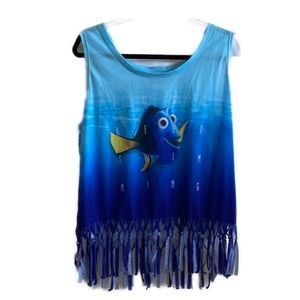 Disney Women’s XXL Fringe Sleeveless Finding Dory Shirt Ocean blue tang fish
